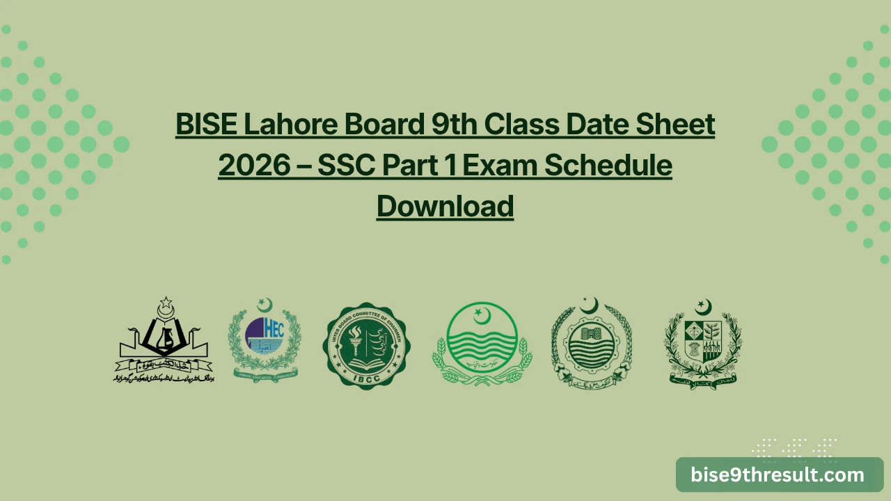 BISE Lahore Board 9th Class Date Sheet 2026