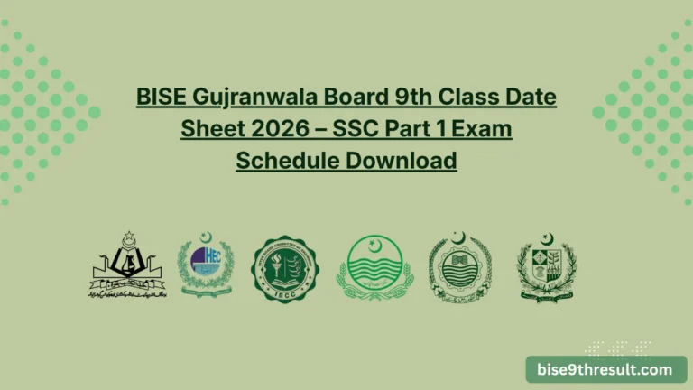 BISE Gujranwala Board 9th Class Date Sheet 2026 – SSC Part 1 Exam Schedule Download
